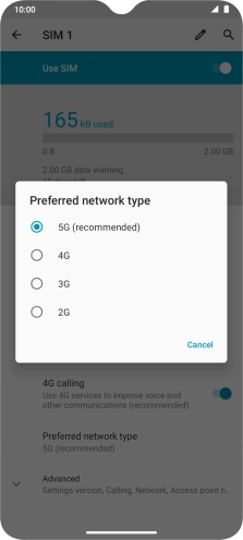 Press the required network mode.