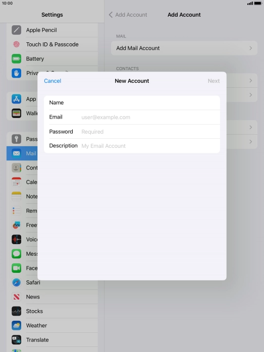 Press Email and key in your email address.