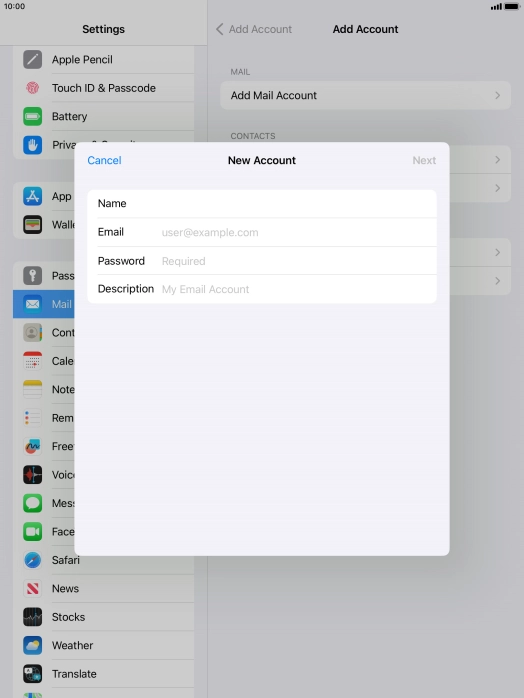 Press Email and key in your email address.