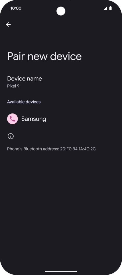 Press the required Bluetooth device and follow the instructions on the screen to pair the device with your phone.
