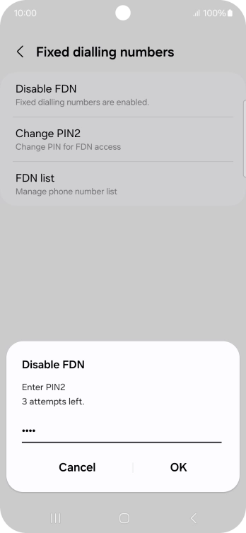 Key in your PIN2 and press OK. The default PIN2 is 0000.