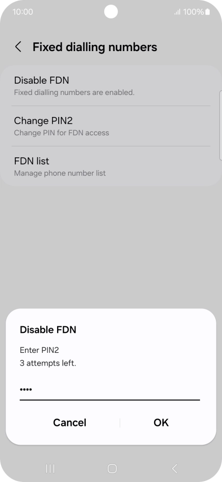 Key in your PIN2 and press OK. The default PIN2 is 0000.