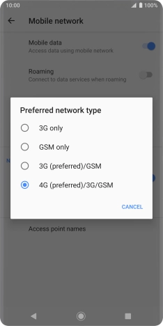 Press the required network mode.