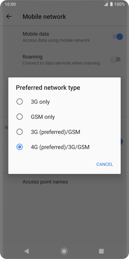 Press the required network mode.