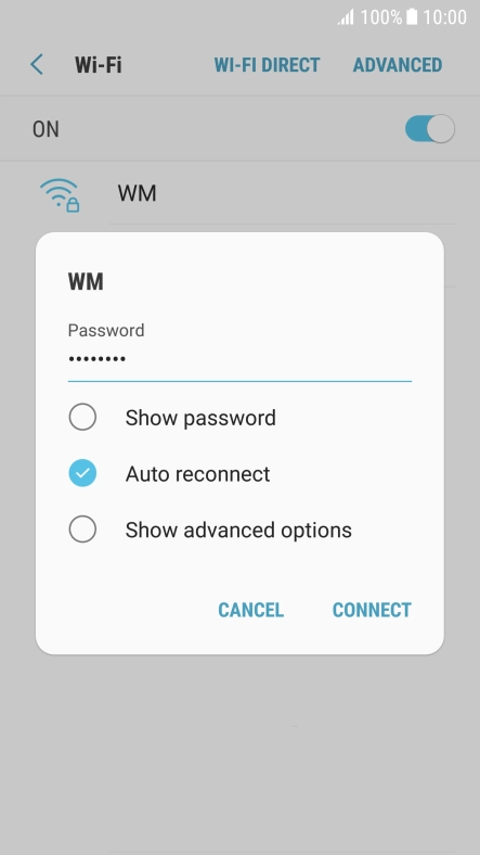 Key in the password for the Wi-Fi network and press CONNECT.