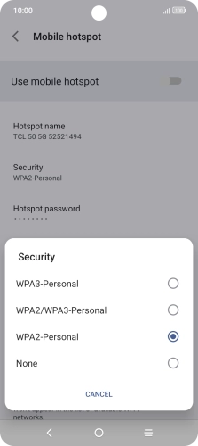Press WPA3-Personal to password protect your Wi-Fi hotspot.