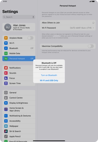If Wi-Fi is turned on, press Wi-Fi and USB Only.