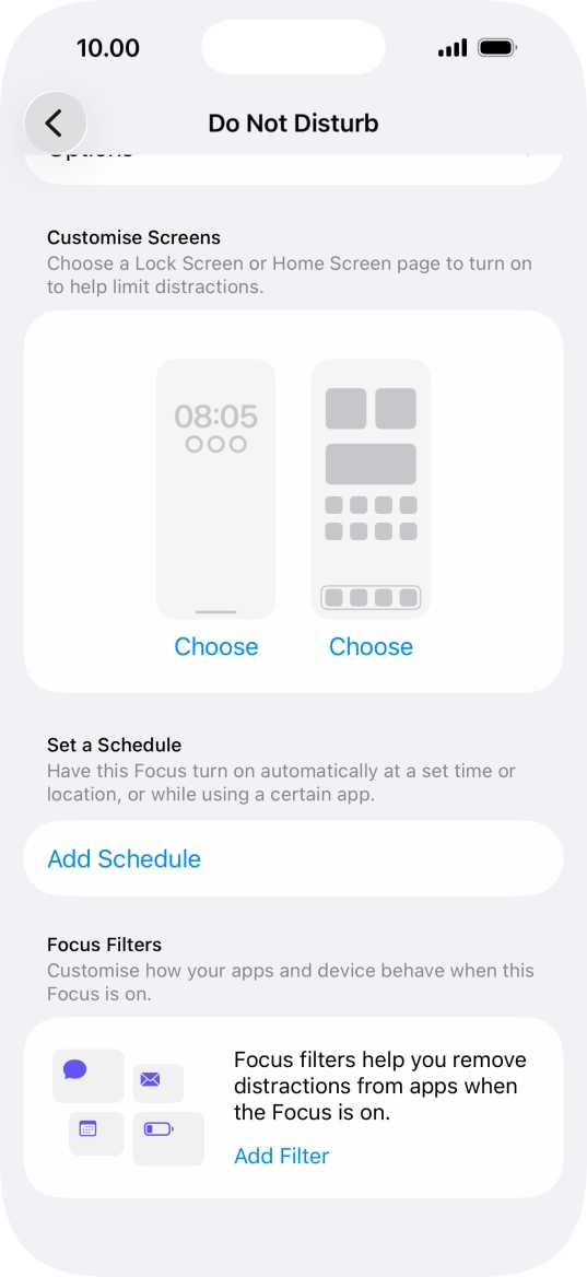 Press Add Schedule and follow the instructions on the screen to select settings for automatic activation of Do Not Disturb.