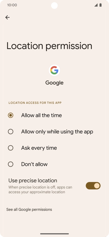 Press the required setting.