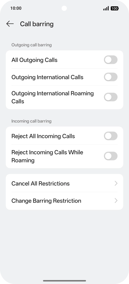 Press the required barring type.