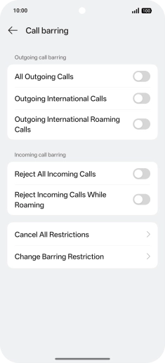 Press the required barring type.