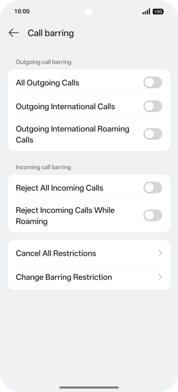 Press the required barring type.