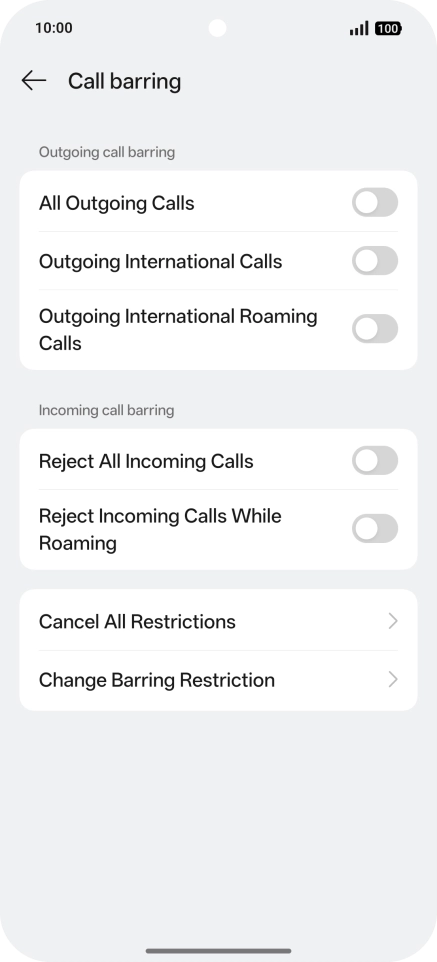 Press the required barring type.