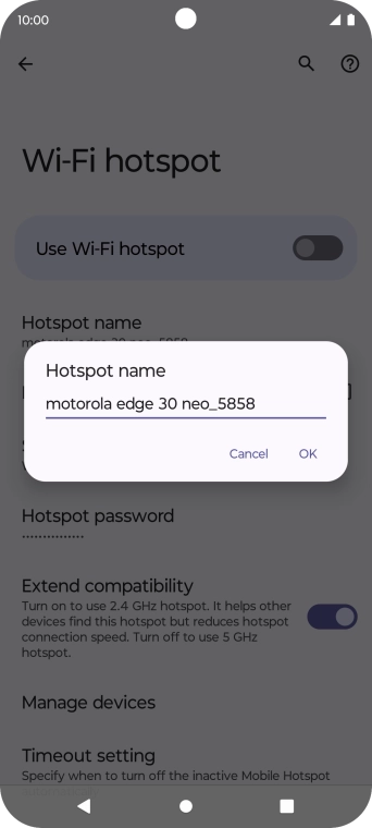 Key in the required Wi-Fi hotspot name and press OK.