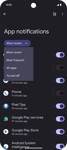 Press the required setting.