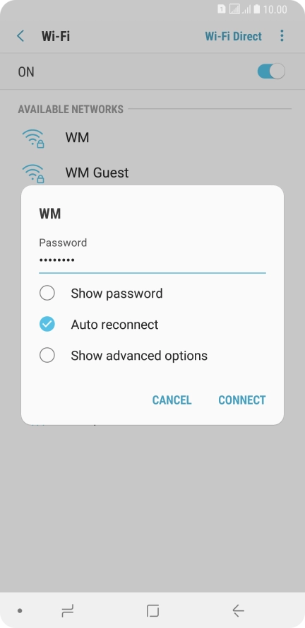 Key in the password for the Wi-Fi network and press CONNECT.