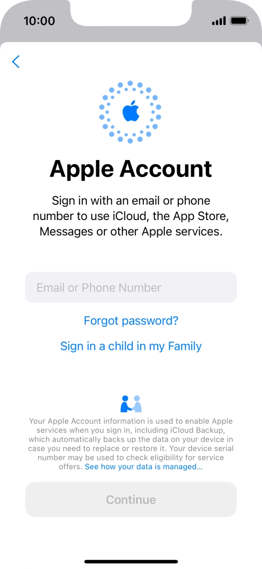 Press Email or Phone Number and key in the username for your Apple ID.