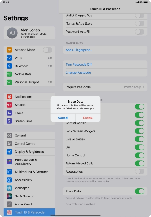 If you turn on the function, press Enable.