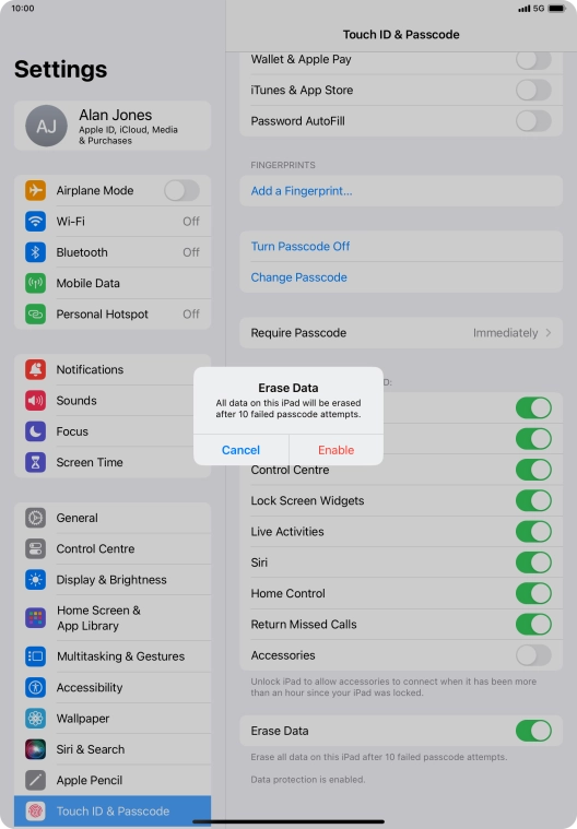 If you turn on the function, press Enable.