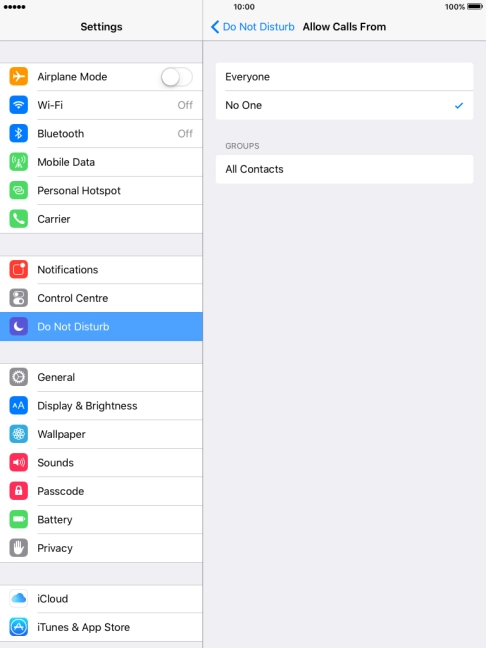 Press the required setting to select which contacts can call you even though Do Not Disturb is turned on.