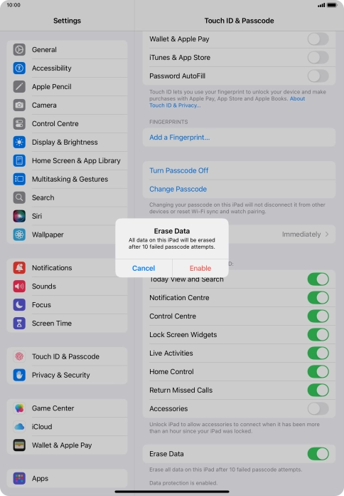 If you turn on the function, press Enable.