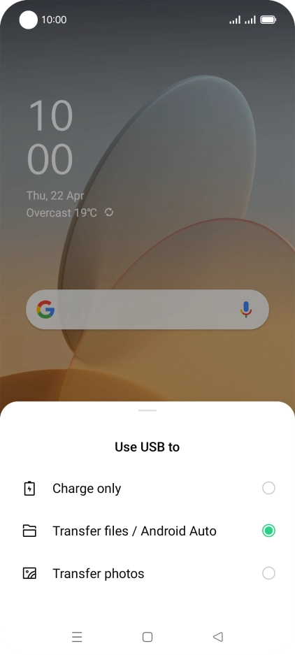 Press Transfer files / Android Auto.