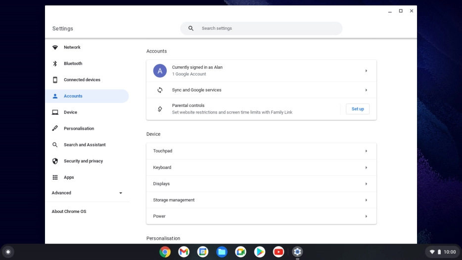 Click Sync and Google services.