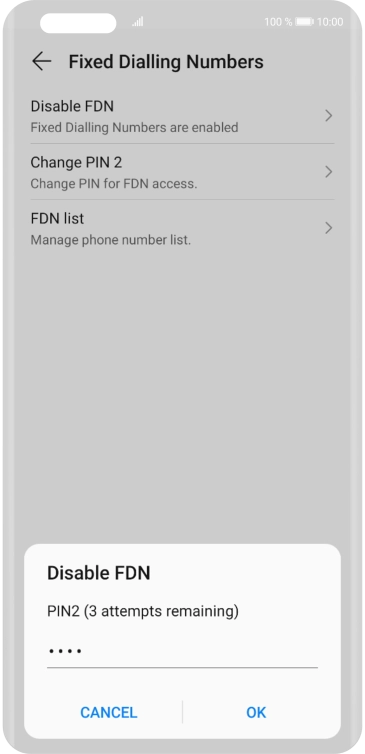 Key in your PIN2 and press OK. The default PIN2 is 0000.