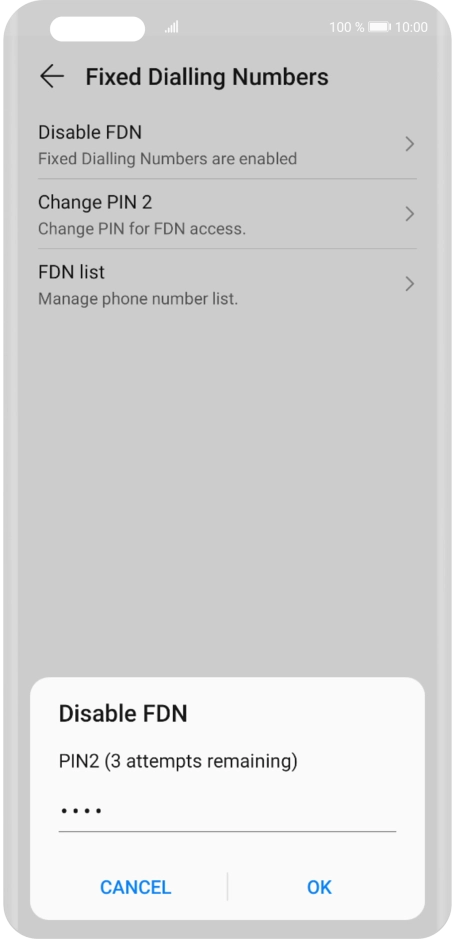 Key in your PIN2 and press OK. The default PIN2 is 0000.