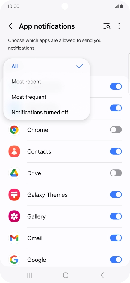 Press the required setting.