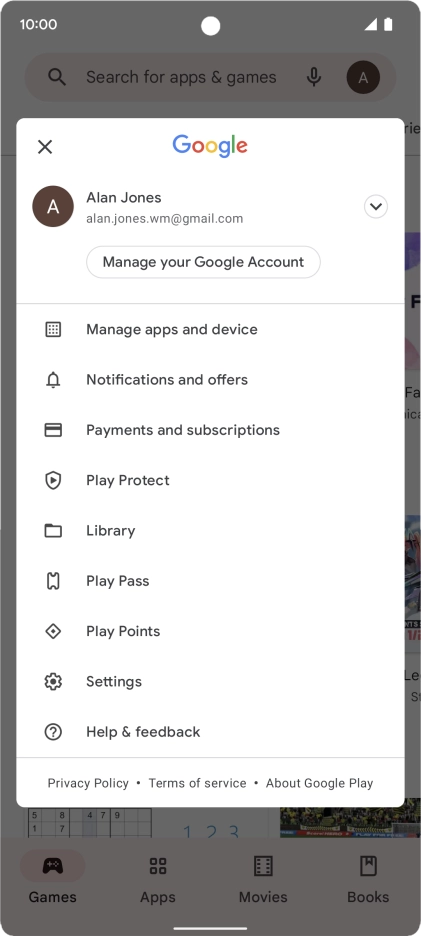 Press Manage your Google Account.