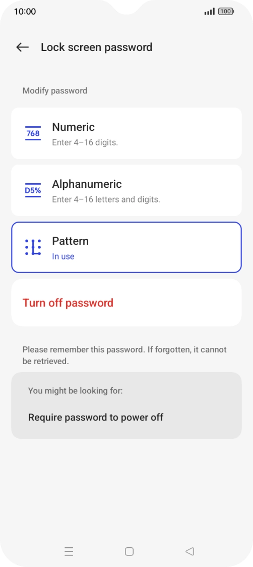 Press Turn off password.
