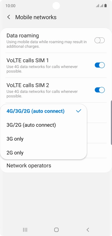 Press the required network mode.