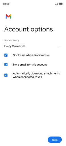 If this screen is displayed, you email account has been recognised and set up automatically. Follow the instructions on the screen to key in more information and finish setting up your phone.