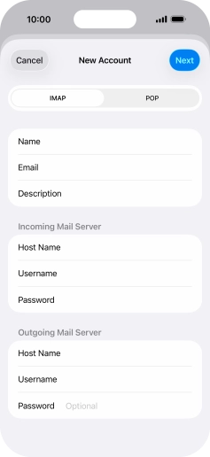 Press Password and key in the password for your email account.