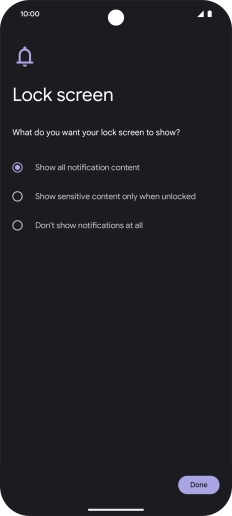 Press the required setting.