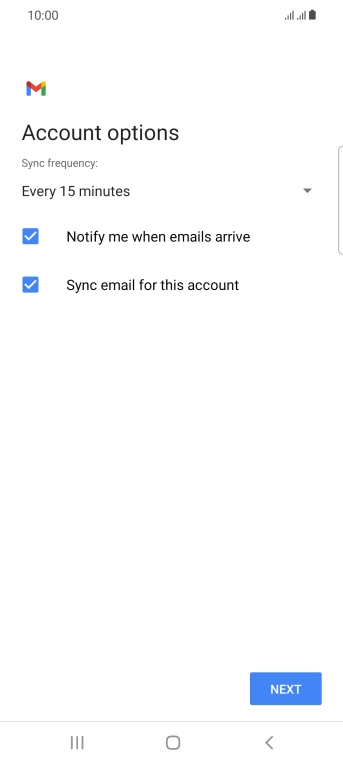 If this screen is displayed, you email account has been recognised and set up automatically. Follow the instructions on the screen to key in more information and finish setting up your phone.