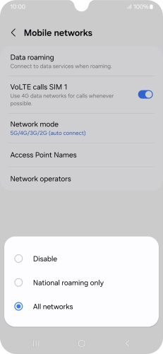 Press the required setting to turn the function on or off.