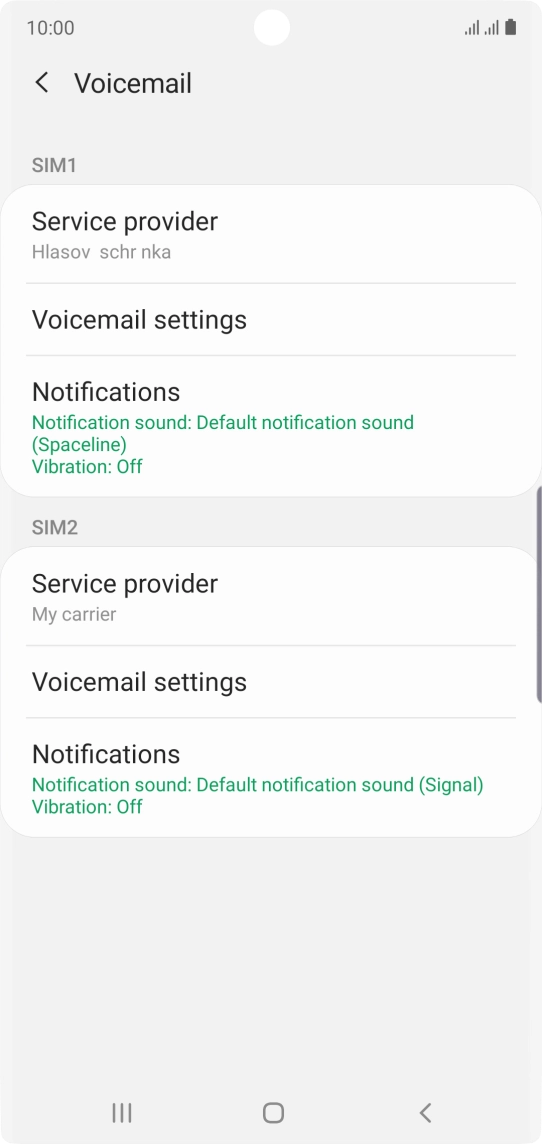 Press Voicemail settings below the required SIM.