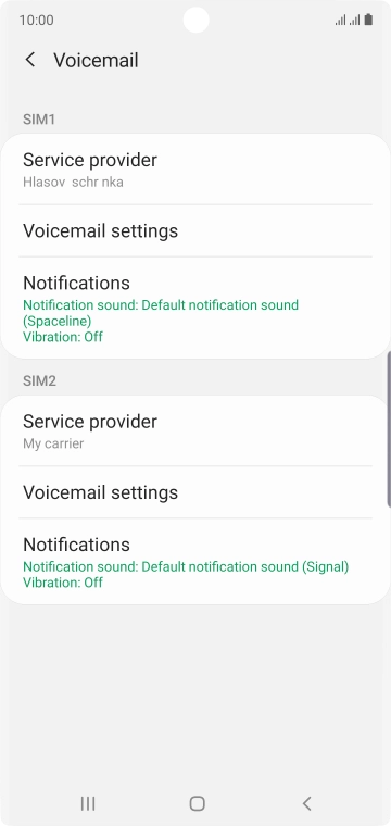 Press Voicemail settings below the required SIM.