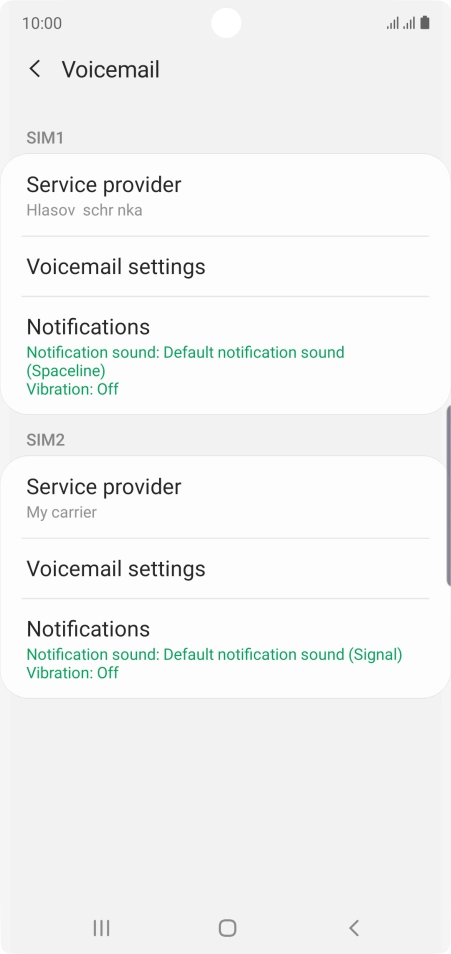 Press Voicemail settings below the required SIM.