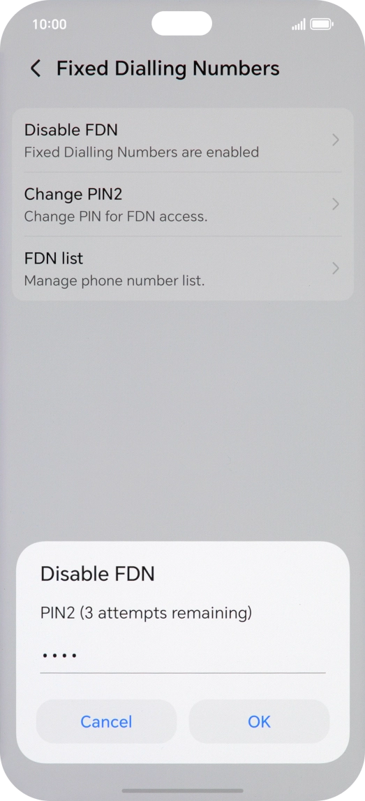 Key in your PIN2 and press OK. The default PIN2 is 0000.