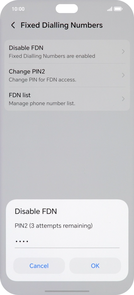 Key in your PIN2 and press OK. The default PIN2 is 0000.