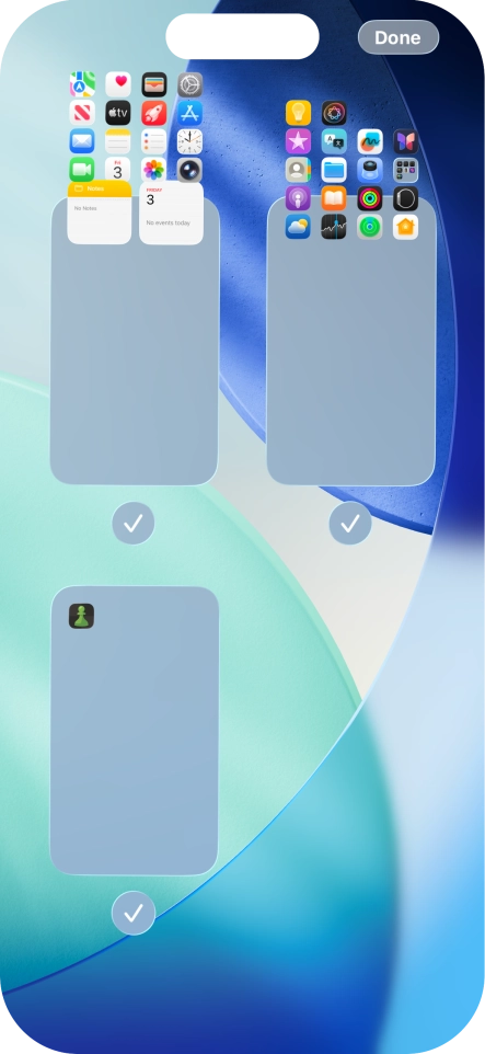 Press the fields below the required home screen pages to select or deselect them.