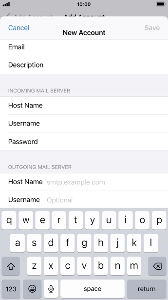 Press Host Name and key in the name of your email provider's outgoing server.