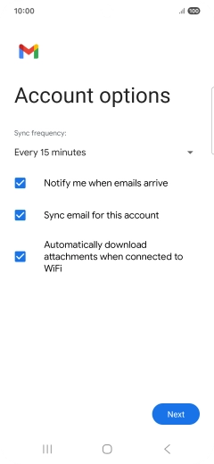 If this screen is displayed, you email account has been recognised and set up automatically. Follow the instructions on the screen to key in more information and finish setting up your phone.