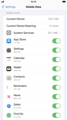 Press the indicators next to the required applications to turn the function on or off.