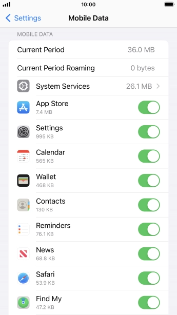 Press the indicators next to the required applications to turn the function on or off.