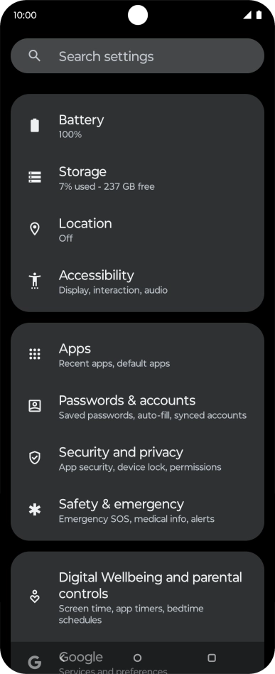 Press Passwords & accounts.