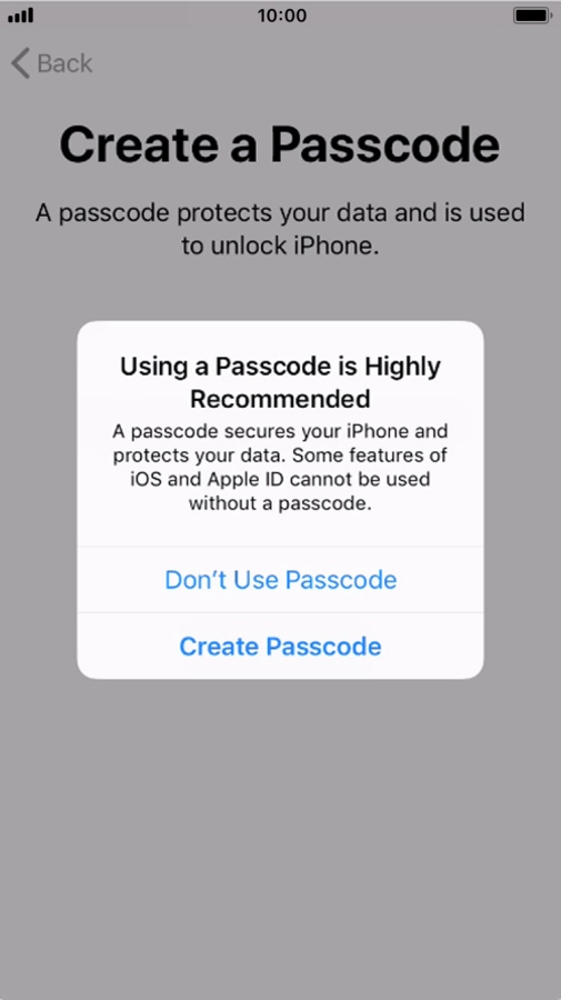 If you turn off the function, press Don't Use Passcode.